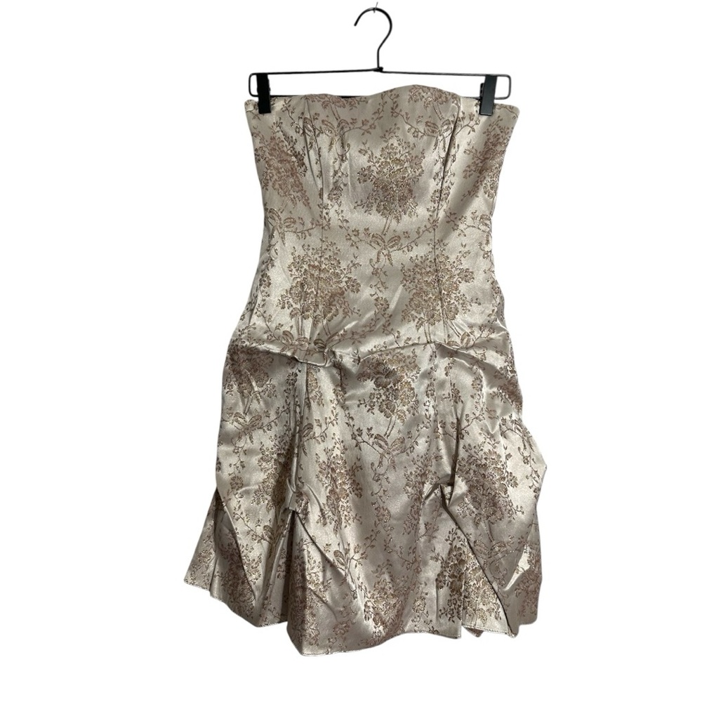 Zum Zum by Niki Livas Strapless Brocade Party Dress Champagne Y2K Size 1 Juniors - Picture 10 of 10